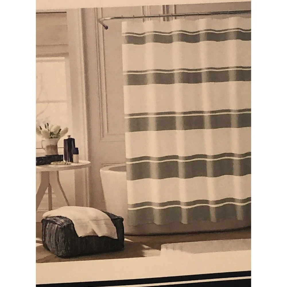Tommy Hilfiger White Gray Independence Stripe Sheersucker Fabric Shower Curtain